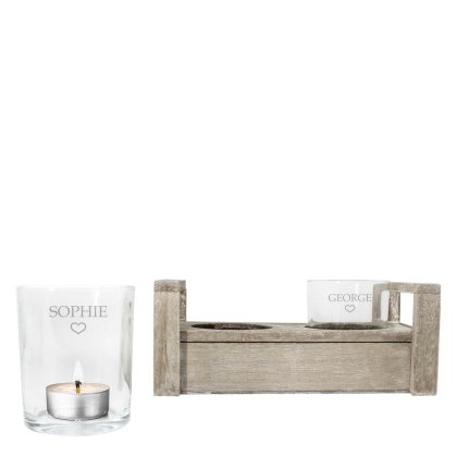 Couples Personalised Wooden Candle Holder Set Photo 2