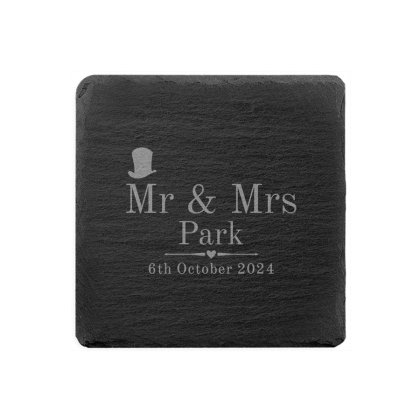 Engraved Mr and Mrs Slate Coasters - Decorative Wedding