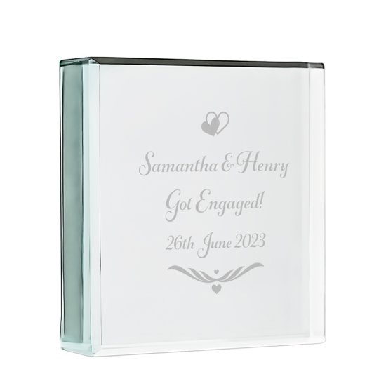 Engagement Hearts Engraved Glass Keepsake 