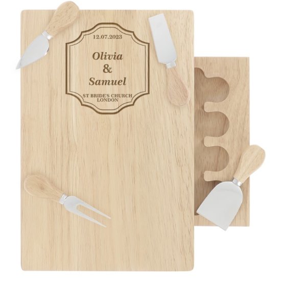 Engraved Classic Cheese Board Set - Bride & Groom