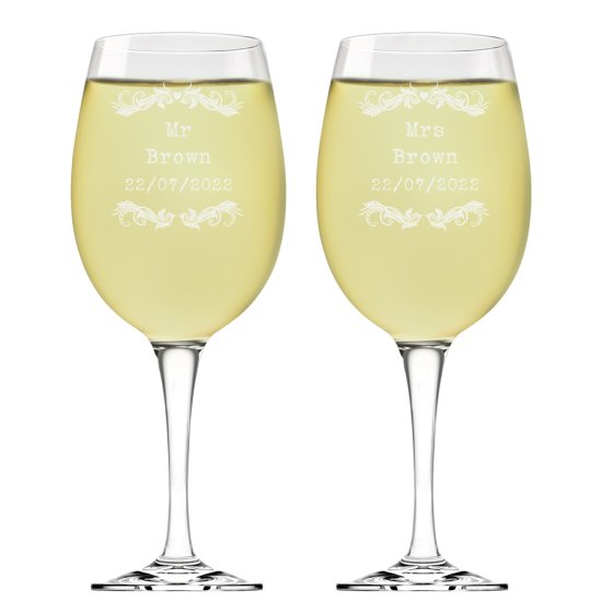 Engraved Vintage Wedding Wine Glass Set