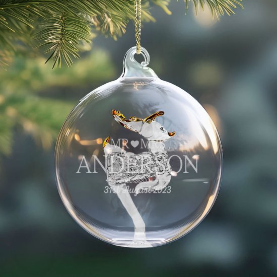 Engraved Glass Christmas Tree Bauble for Couples
