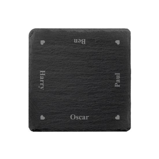 Engraved Heart Motif Slate Coasters