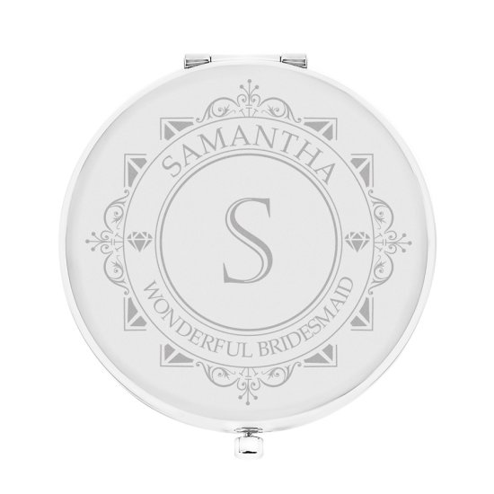 Engraved Round Compact Mirror - Decorative Initial 