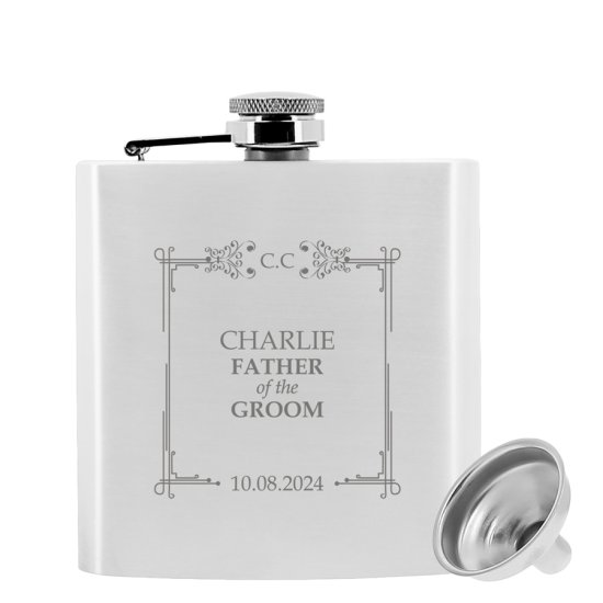 Engraved Wedding Hip Flask - Classic Frame Design
