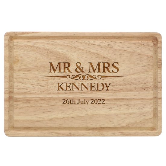 Heritage Wedding Mr and Mrs Personalised Rectangular Chopping Board