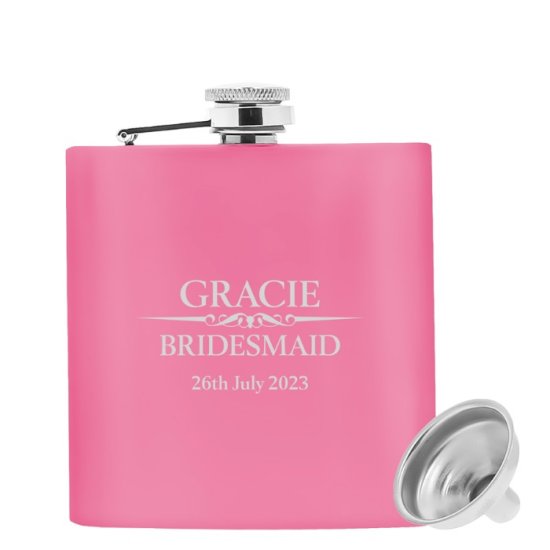 Heritage Wedding Personalised Pink Hip Flask