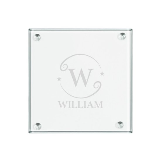 Initial and Name Engraved Square Glass Coasters