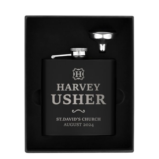 Personalised Black Hip Flask - Usher - Black 2
