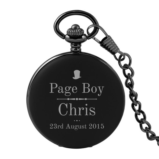 Personalised Black Pocket Watch - Page Boy Top Hat