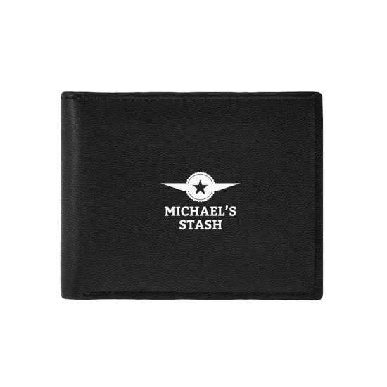 Personalised Luxury Star Black Leather Wallet