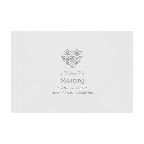 Personalised Guest Book - Silver Damask Heart