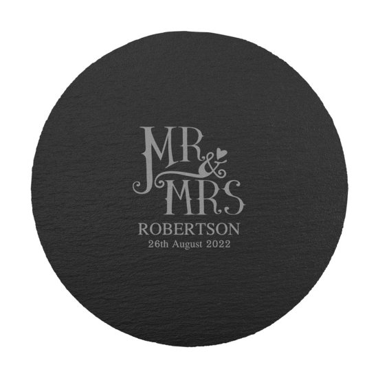 Personalised Dotty Mr and Mrs Round Slate Cheeseboard