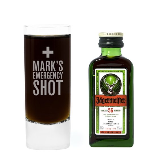 Personalised Glass & Jagermeister Set - Emergency Shot