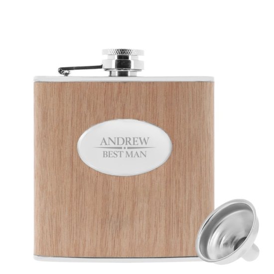 Personalised Luxury Wood Finish Effect Wedding Hip Flask 