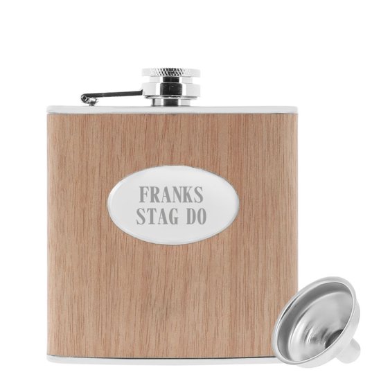 Personalised Medium Wood Effect Hip Flask 