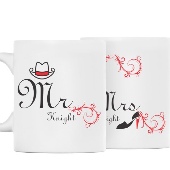 Personalised Mr and Mrs Red Swirl Mug Set
