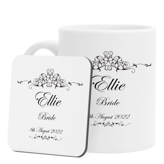 Personalised Mrs Mug and Coaster Set - Ornate Swirl