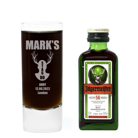 Personalised Stag Shot Glass and Mini Jagermeister