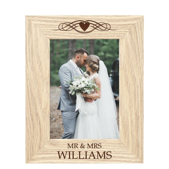 Personalised Wooden Photo Frame - Heart & Swirl Design