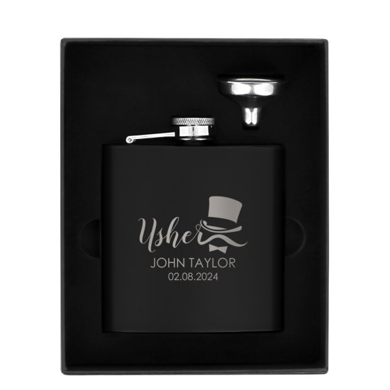 Usher's Personalised Black Hip Flask - Black 2