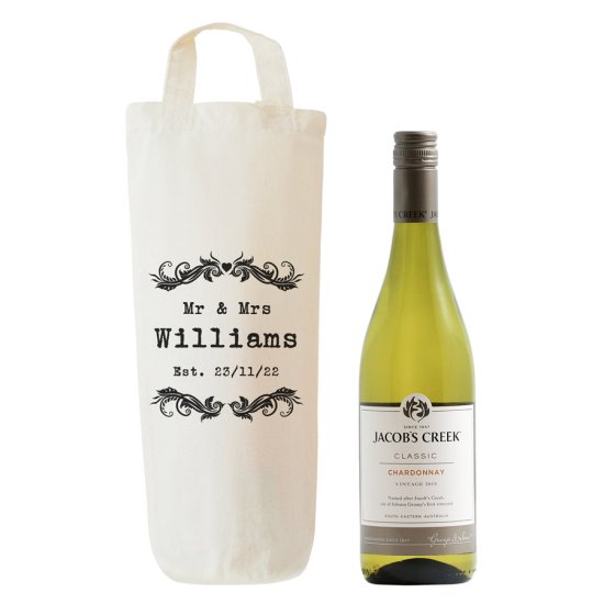 Vintage Design Personalised Cotton Bottle Bag