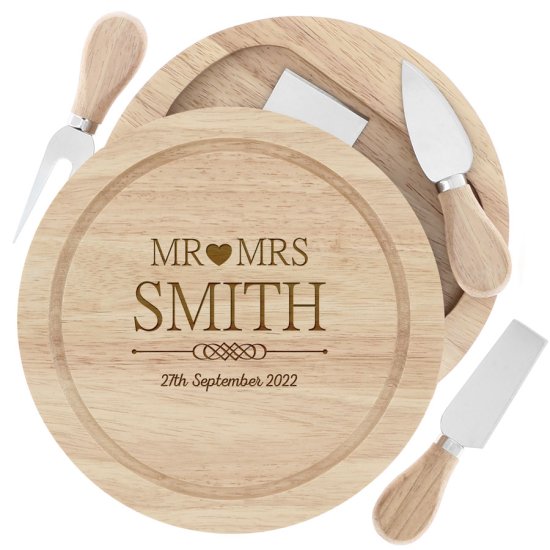 Engraved Cheese Board Set - Mr and Mrs