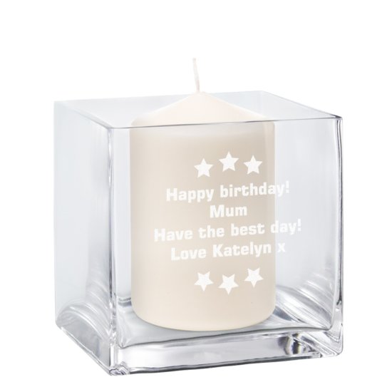 Engraved Square Candle Holder - Star Design