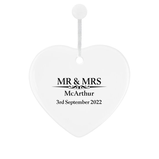 Heritage Wedding Mr and Mrs Personalised Ceramic Heart Decoration