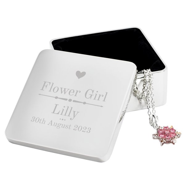 Engraved Square Decorative Wedding Jewellery Box Flower Girl