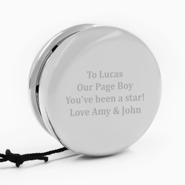 Engraved with Message. Page Boy Gift Personalised Silver Plated Wedding Yo-Yo