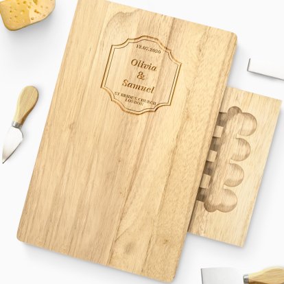 Engraved Classic Cheese Board Set - Bride & Groom
