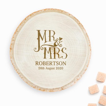 Engraved Dotty Mr and Mrs Log Coaster Set 