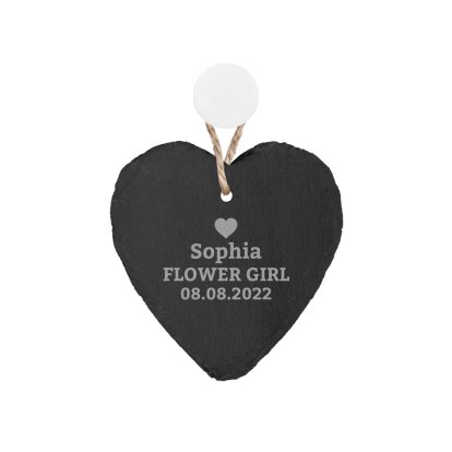 Engraved Flower Girl Heart Slate Keepsake - Heart Design