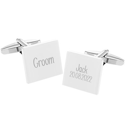 Personalised Groom Cufflinks - Silver Plated