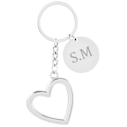 Engraved Heart Keyring with Initials Pendant