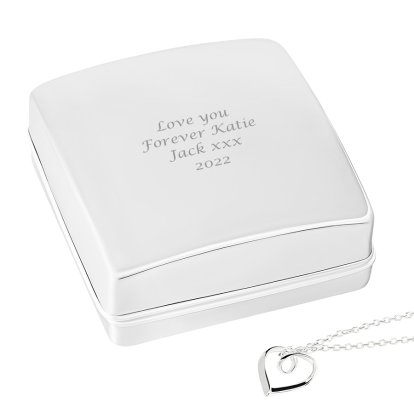 Silver Heart Necklace with Engraved Box