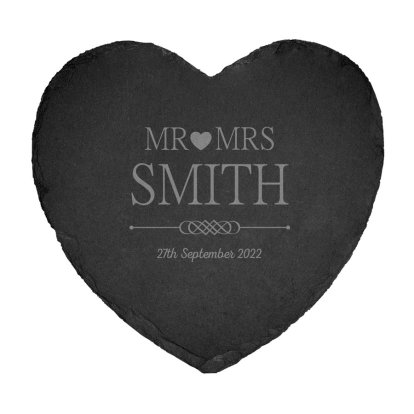 Engraved Heart Slate Cheeseboard - Mr and Mrs