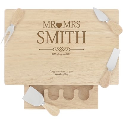 Engraved Large Cheese Board Set - Mr and Mrs