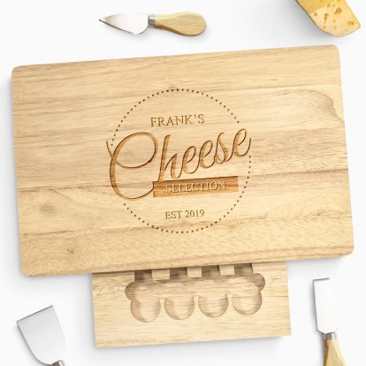Engraved Large Rectangular Wooden Cheese Board Set - Cheese Selection