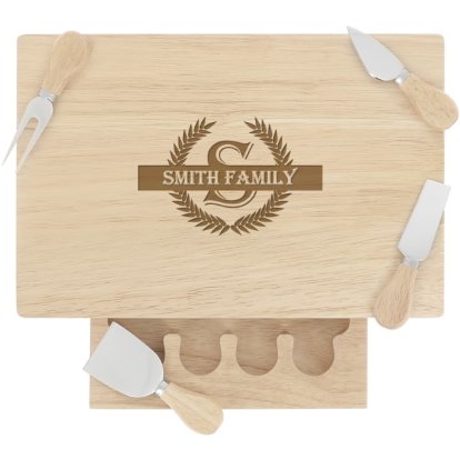 Engraved Large Rectangular Wooden Cheese Board Set - Crest 