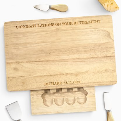 Engraved Large Rectangular Wooden Message Cheese Board Set