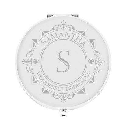 Engraved Round Compact Mirror - Decorative Initial 