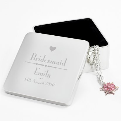 Engraved Square Decorative Wedding Jewellery Box - Bridesmaid