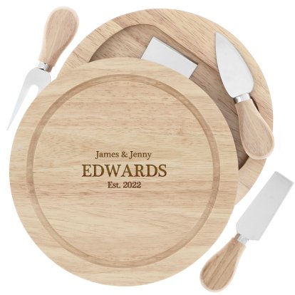 Engraved Wooden Cheese Board Set - Established Couple