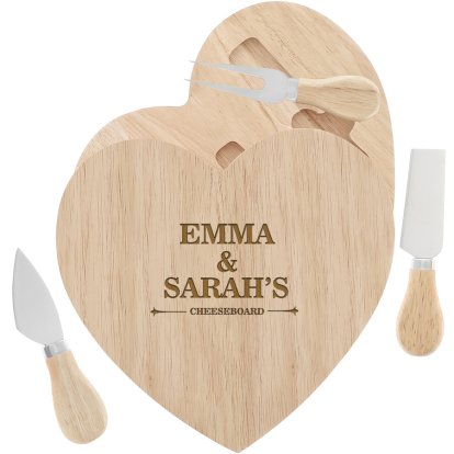 Engraved Wooden Heart Couples Cheeseboard Set