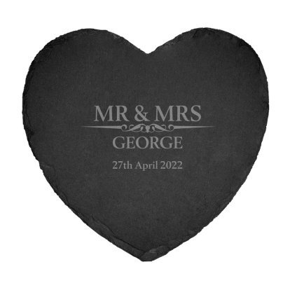 Heritage Wedding Mr and Mrs Engraved Heart Slate Cheeseboard