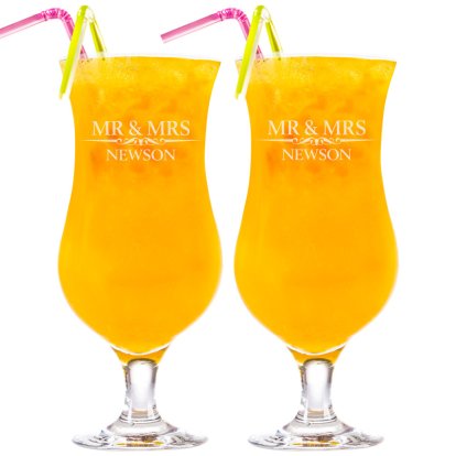 Heritage Wedding Mr and Mrs Personalised Large Cocktail Glasses