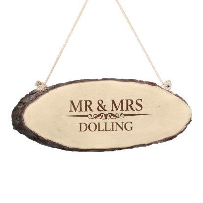 Heritage Wedding Mr and Mrs Personalised Rustic Log Sign