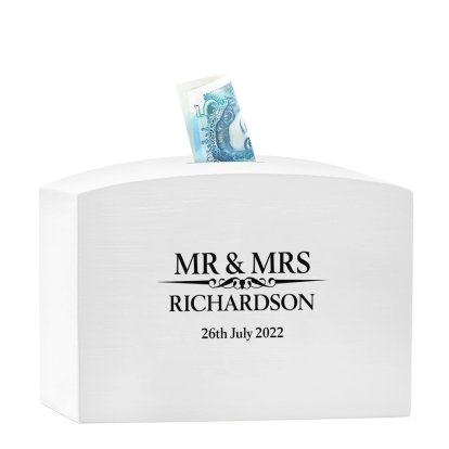 Heritage Wedding Mr and Mrs Personalised Wooden Money Box